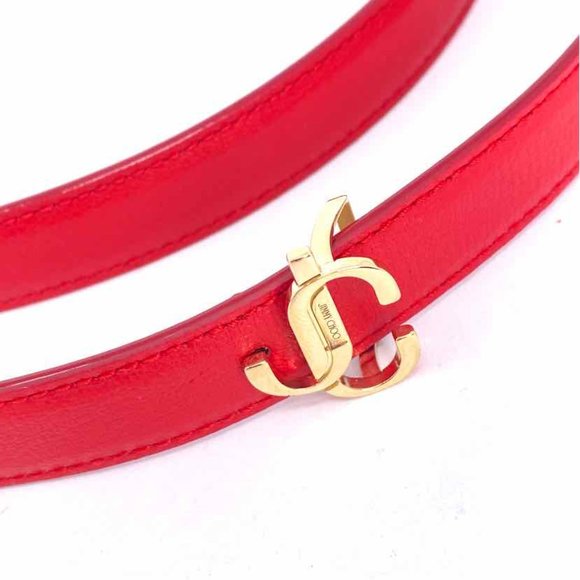JIMMY CHOO LONDON Red Leather Belt 95 Medium Large 8 10 12 14 16 Gold New in Box main image 7